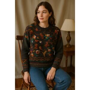 Vintage Reference Point Floral Knit Sweater Size Large